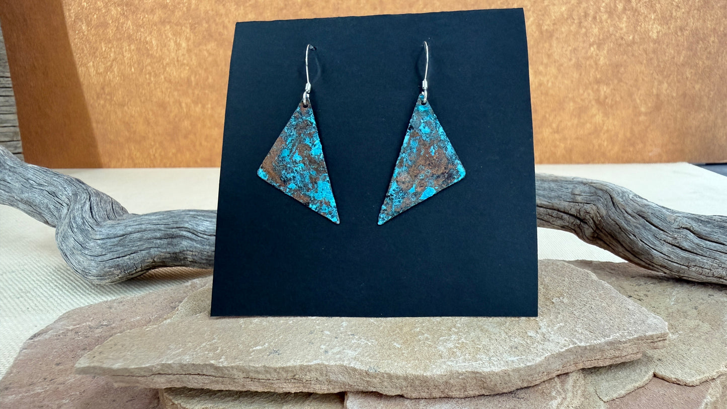 Patina Copper Triangle Earrings