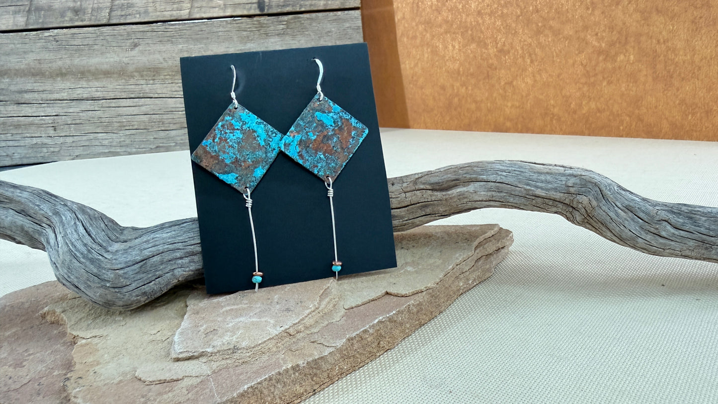 Patina Copper with Turquoise Dangle Earrings