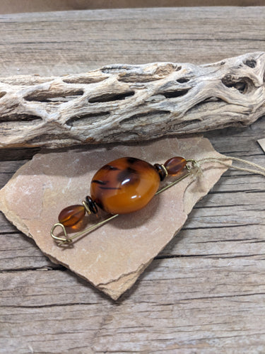 Baltic Amber, Czech Glass Pin 746