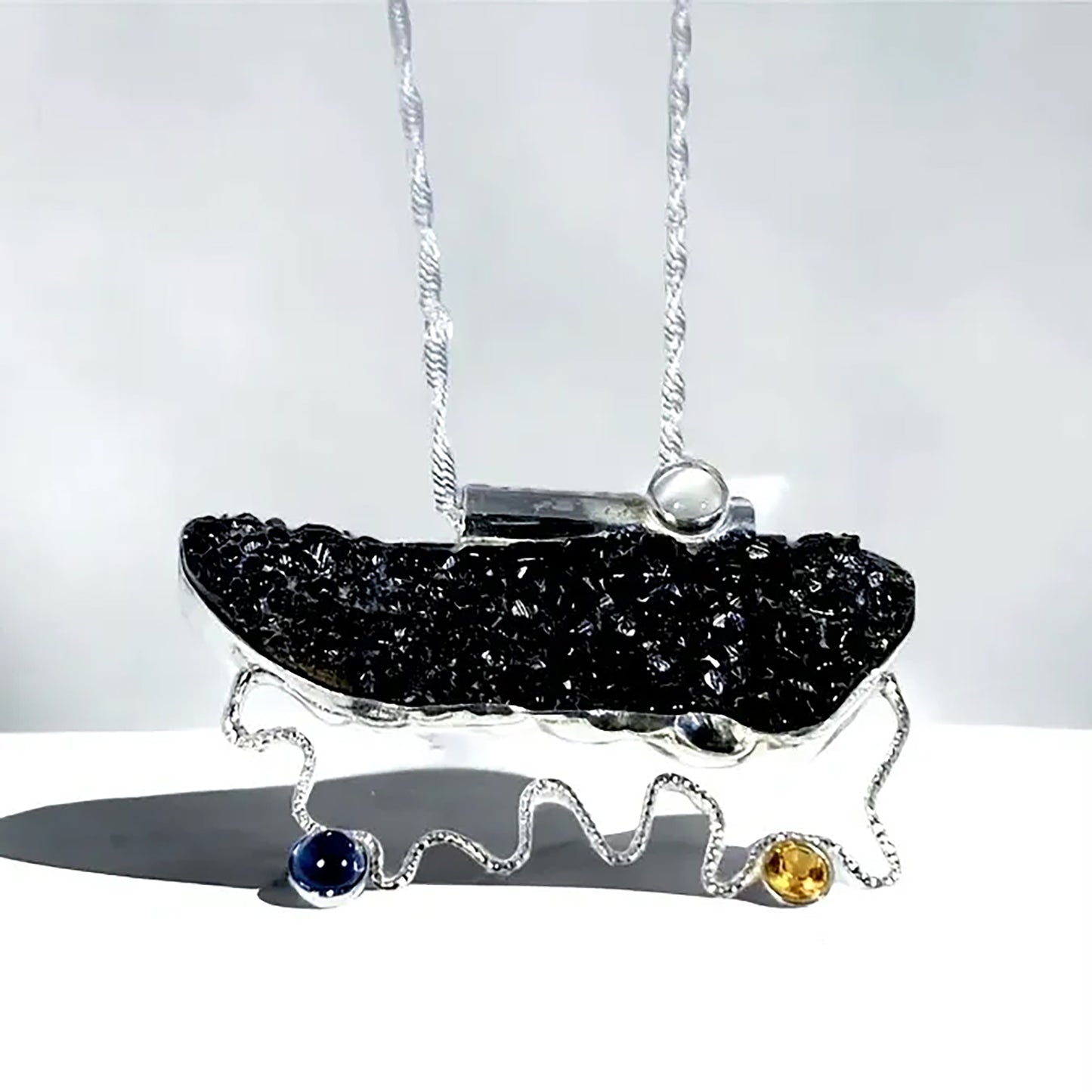 Black Garnet Crystals Pendant