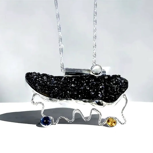 Black Garnet Crystals Pendant