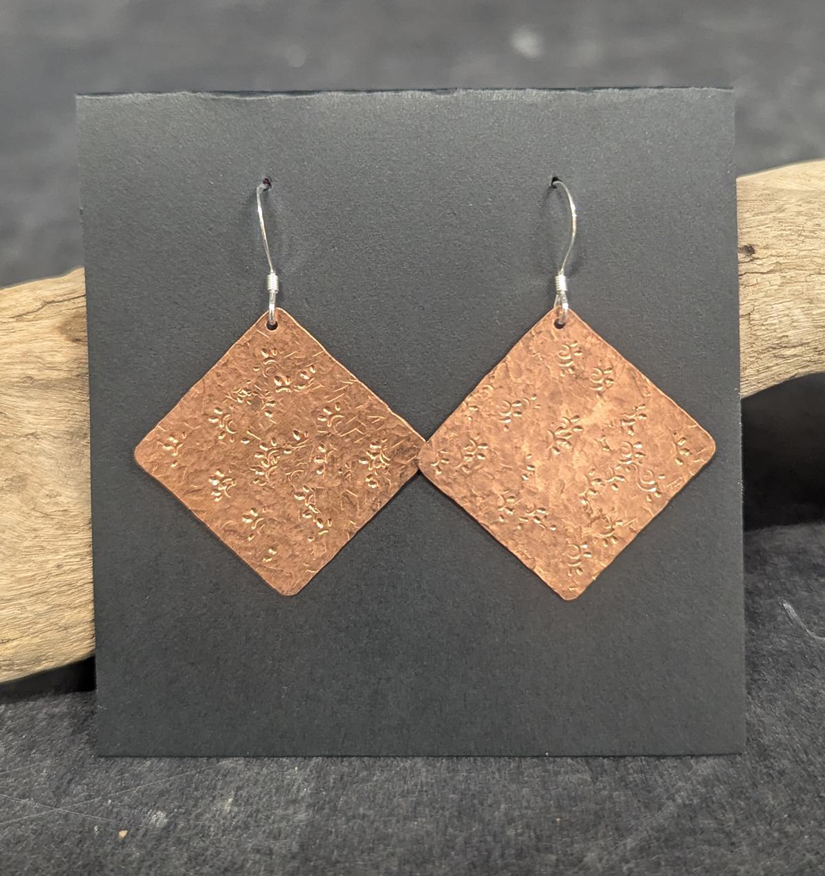 587 Copper Hammered Triangle Earrings