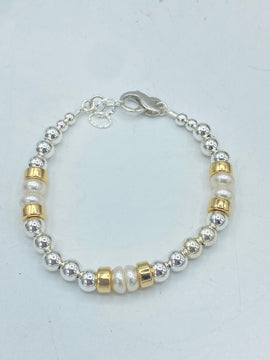 Sterling silver beaded bracelet with gold accent beads 4088