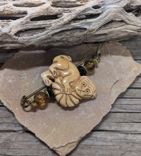 Carved Bone Monkey Pin 7381