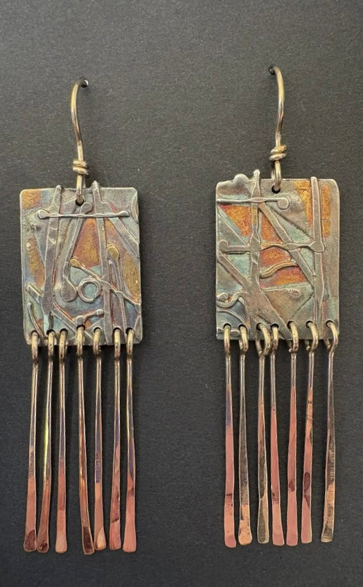 Rectangle with Gold Fringe Earrings