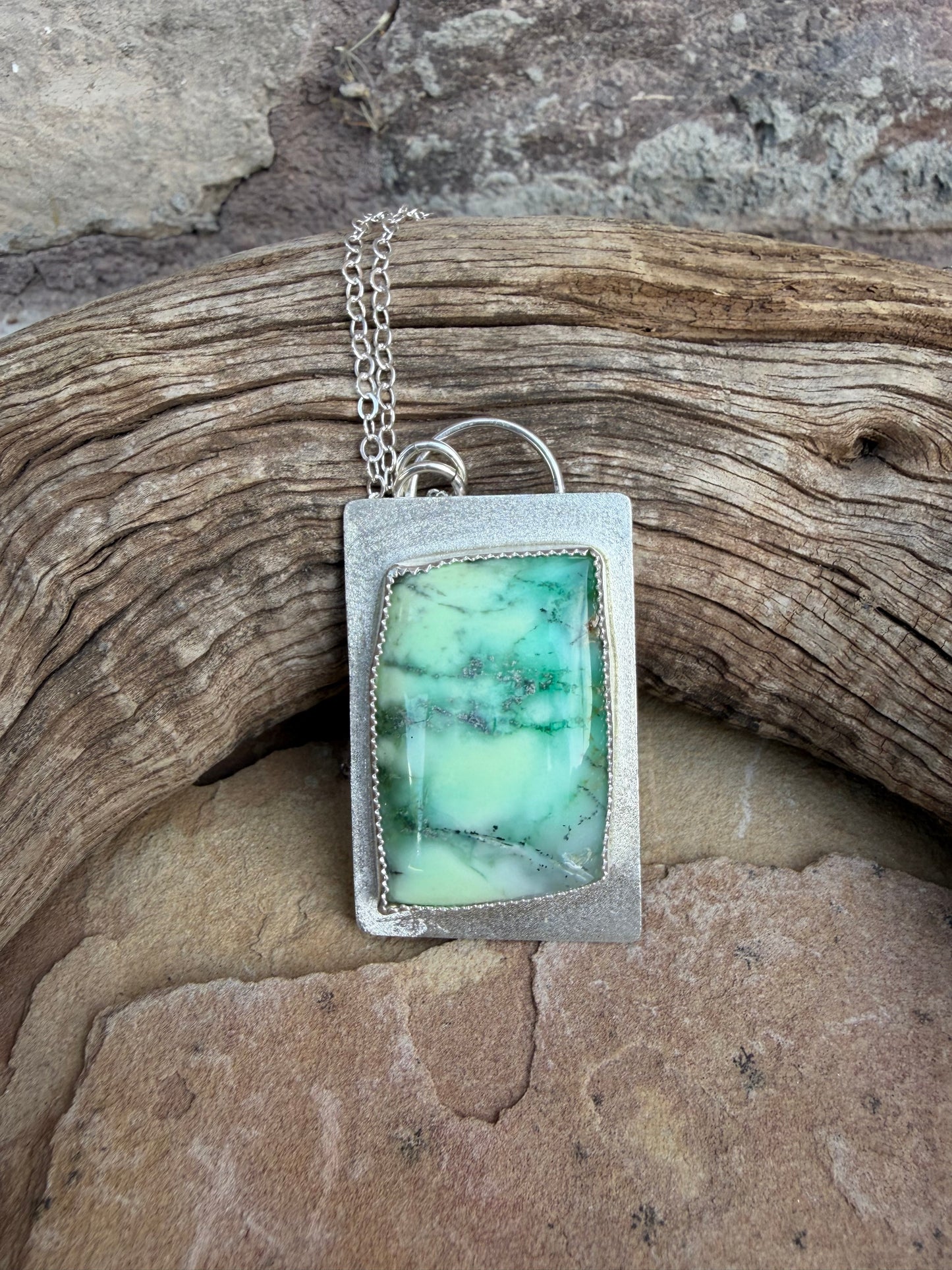 Sterling Silver Chrysoprase Cabochon Pendant