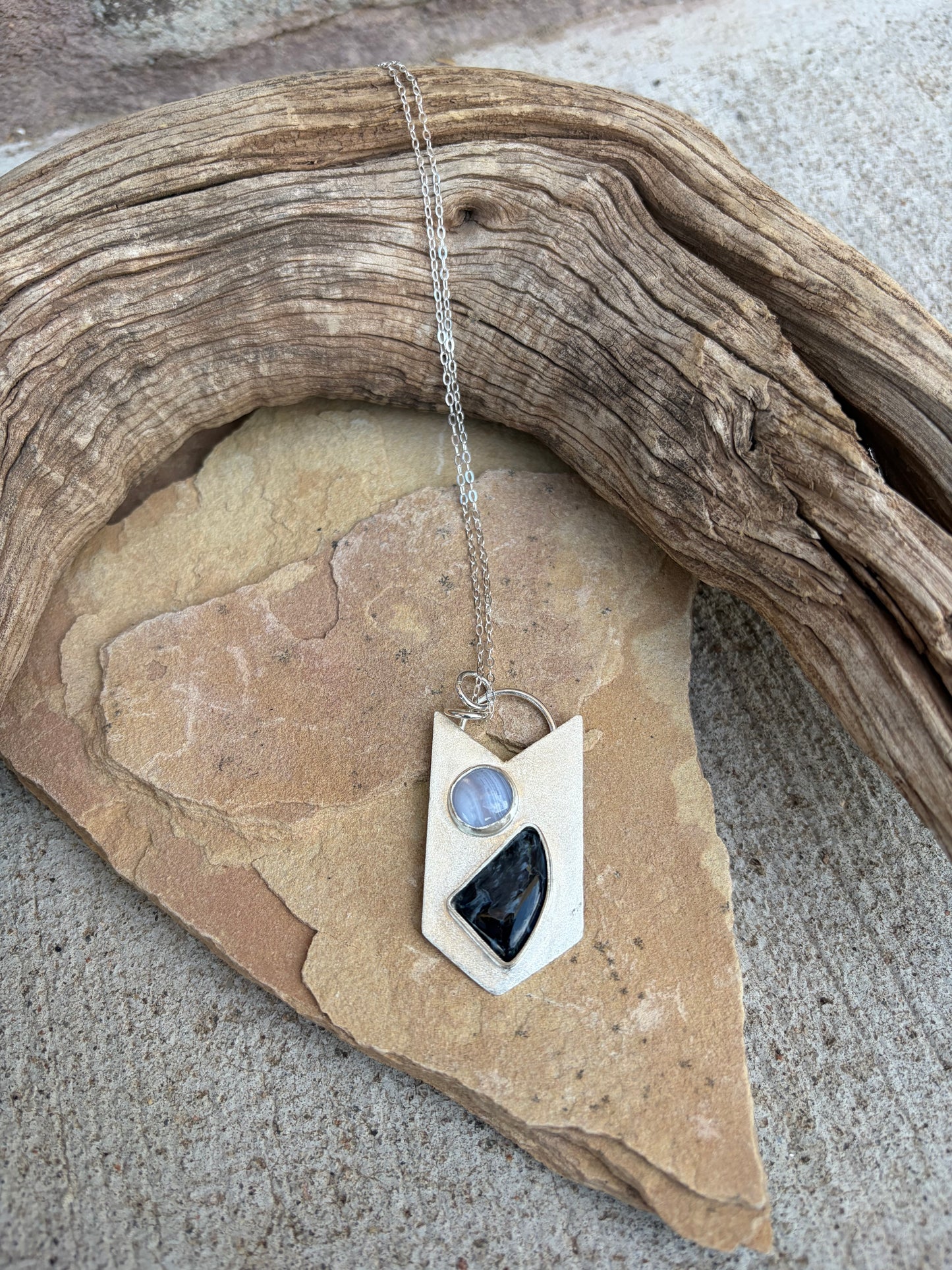 Agate and Petersite Arrow Pendant