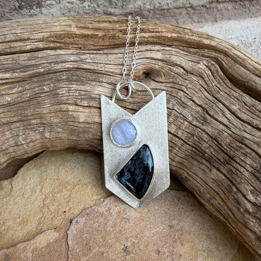 Agate and Petersite Arrow Pendant