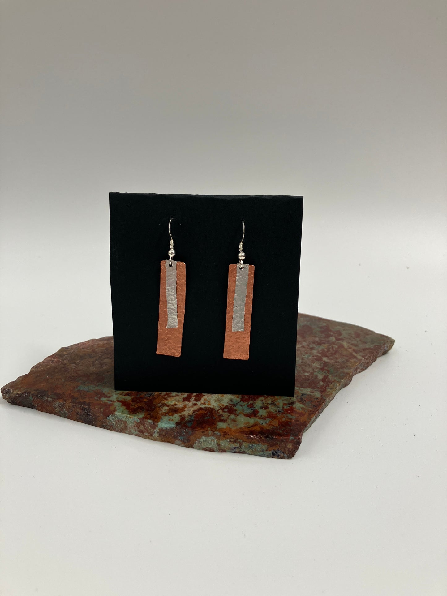 Hammered Rectangle Copper and Silver Earring