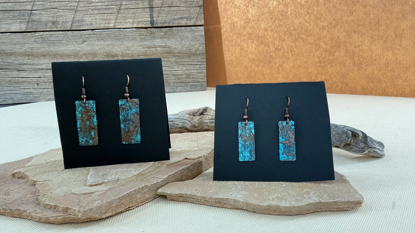 Patina Copper Rectangle Earrings
