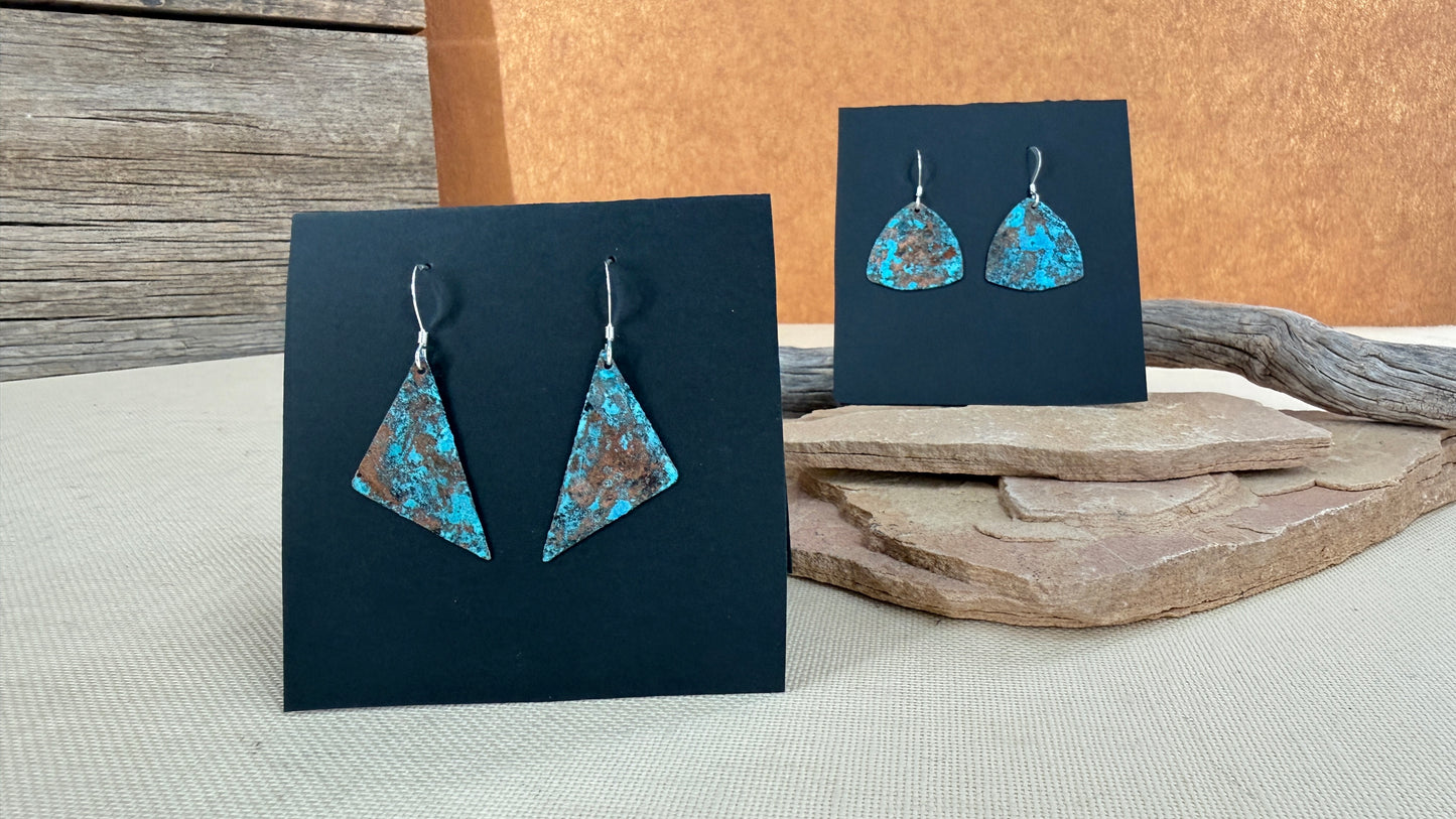 Patina Copper Triangle Earrings