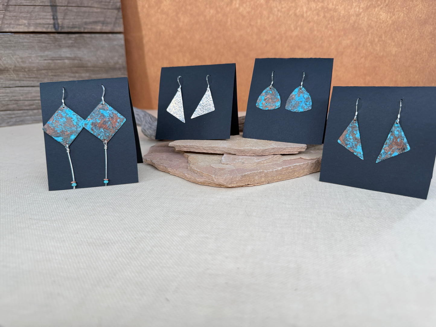 Patina Copper Triangle Earrings