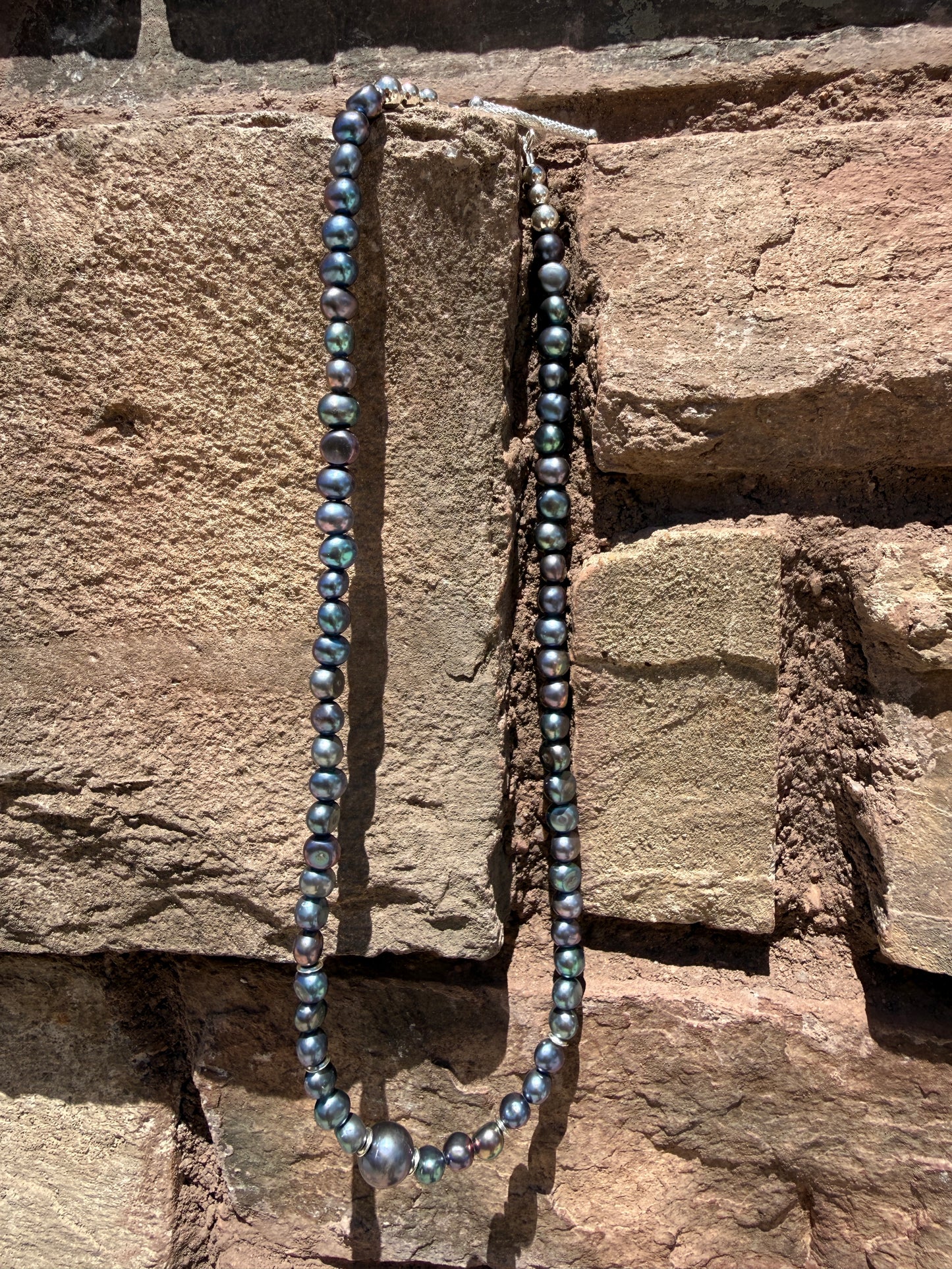 Peacock Pearl and Sterling Silver Necklace