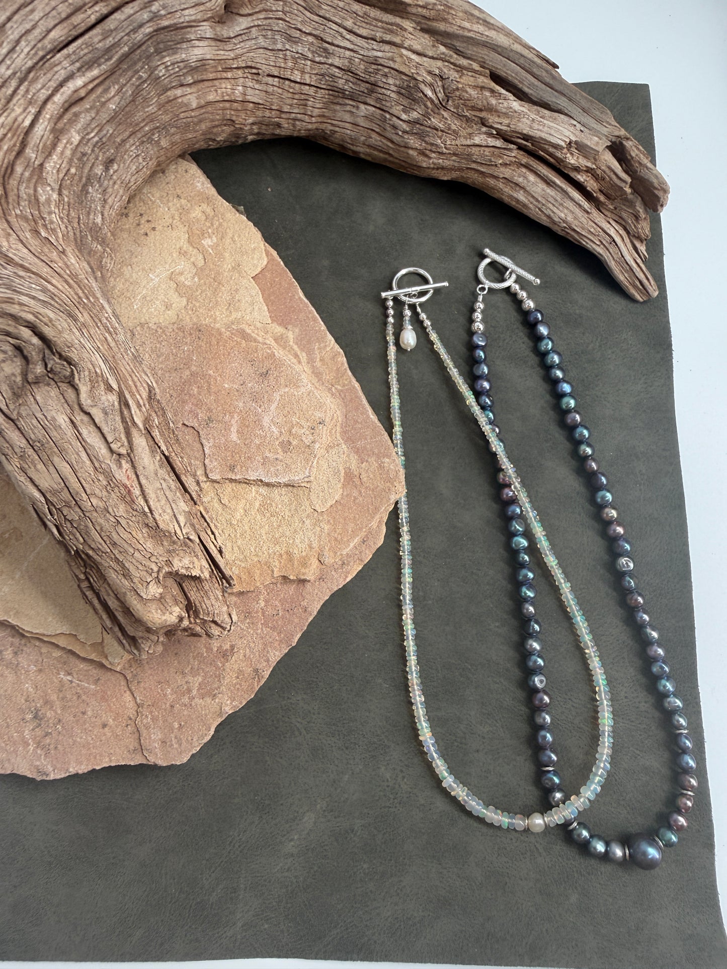 Peacock Pearl and Sterling Silver Necklace