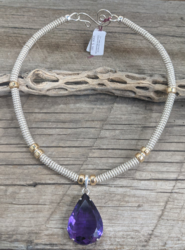 Amethyst 8.12 ct on Sterling Silver, 14K GF Necklace 3024