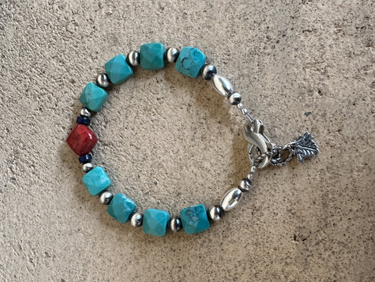 Red Coral/Turquoise Bracelet 1442