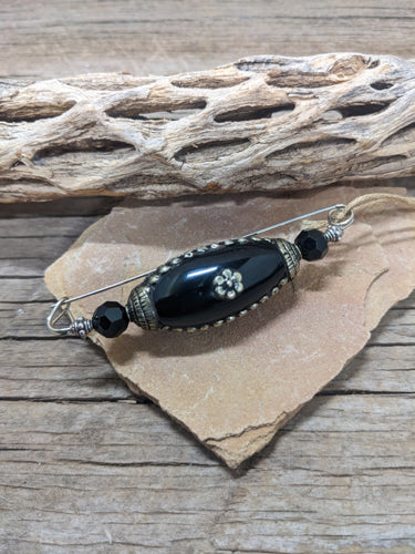 Tibet Blk Agate Pin 9330