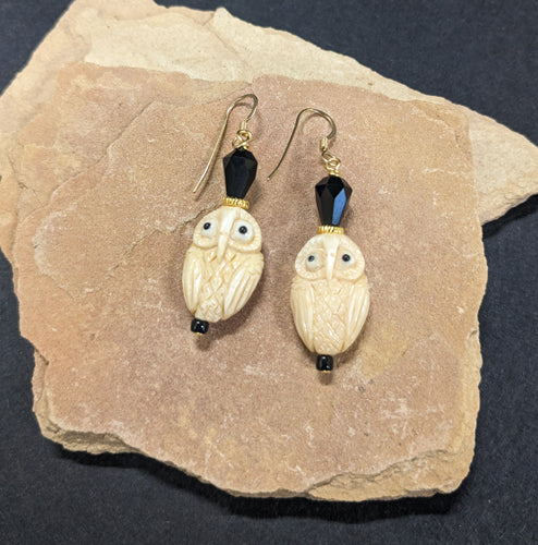 Bone Owl Earrings 11076