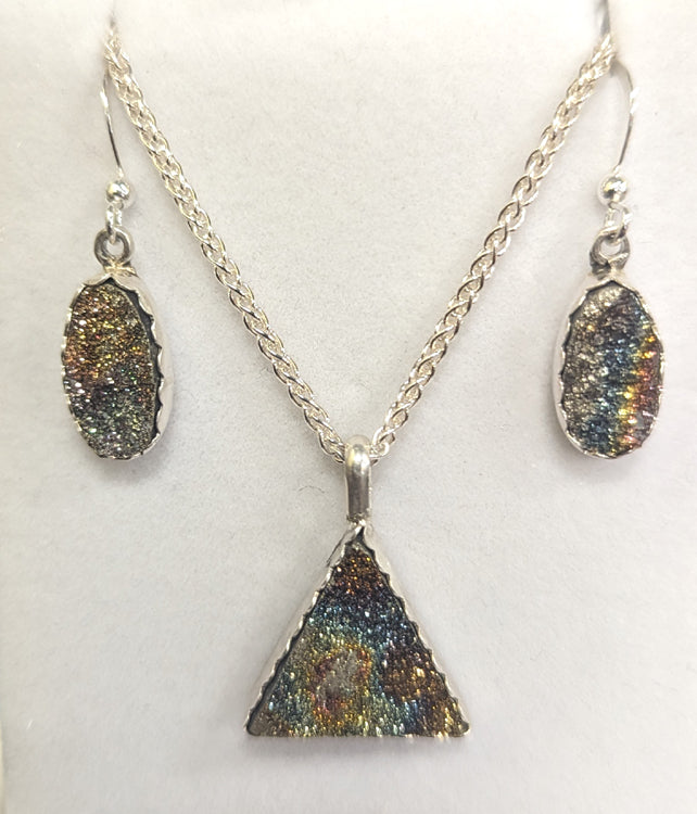 Rainbow Pyrite Pendant and Earrings Set 693