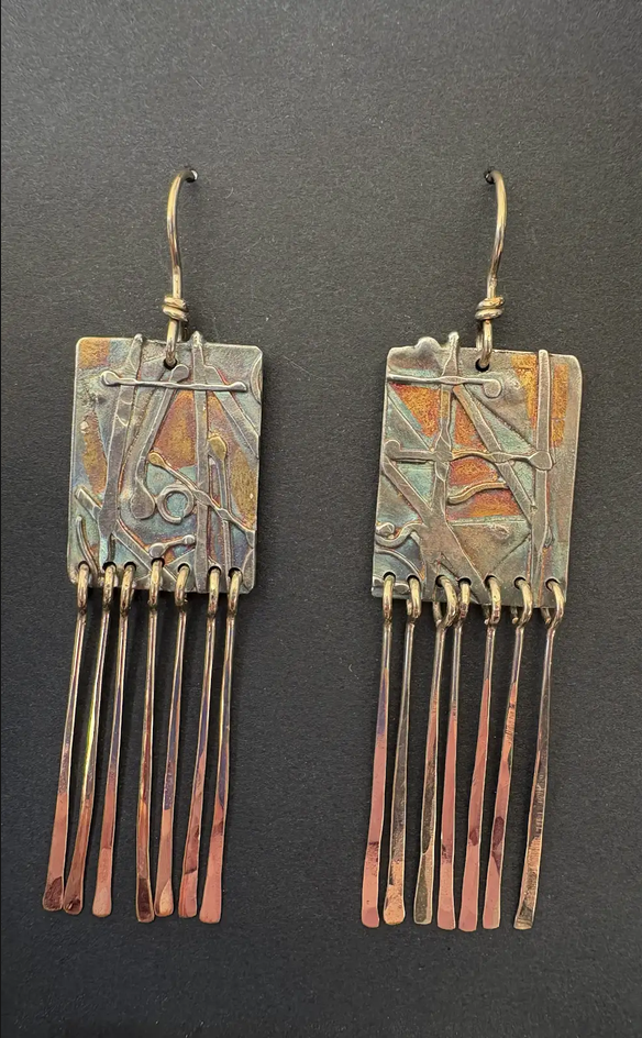 Rectangle with Gold Fringe Earrings