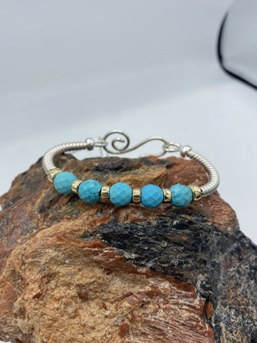 Wrapped Sterling Silver, Gold and turquoise Bracelet 4052