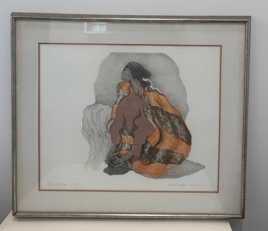 Untitled (Seated woman wrapped in blanket); Red State by RC Gorman