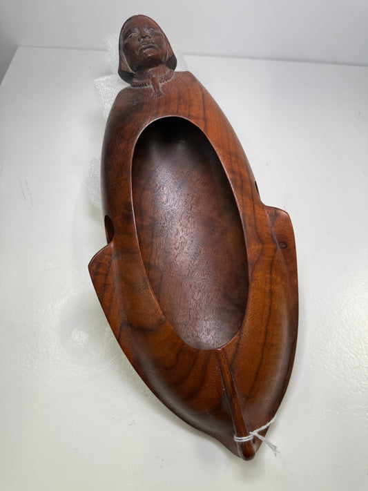 Elongated Bowl with Carved Face