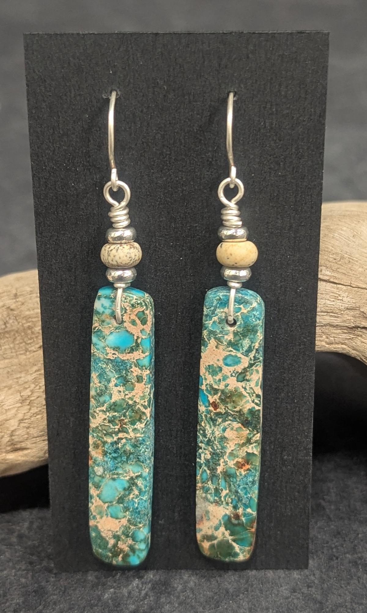 404 Silver, Tan & Turquoise Earrings