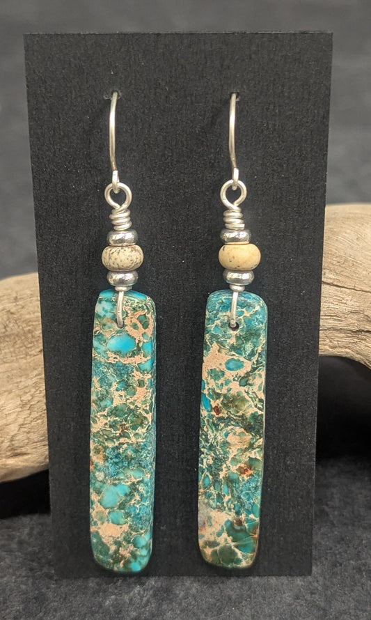 404 Silver, Tan & Turquoise Earrings