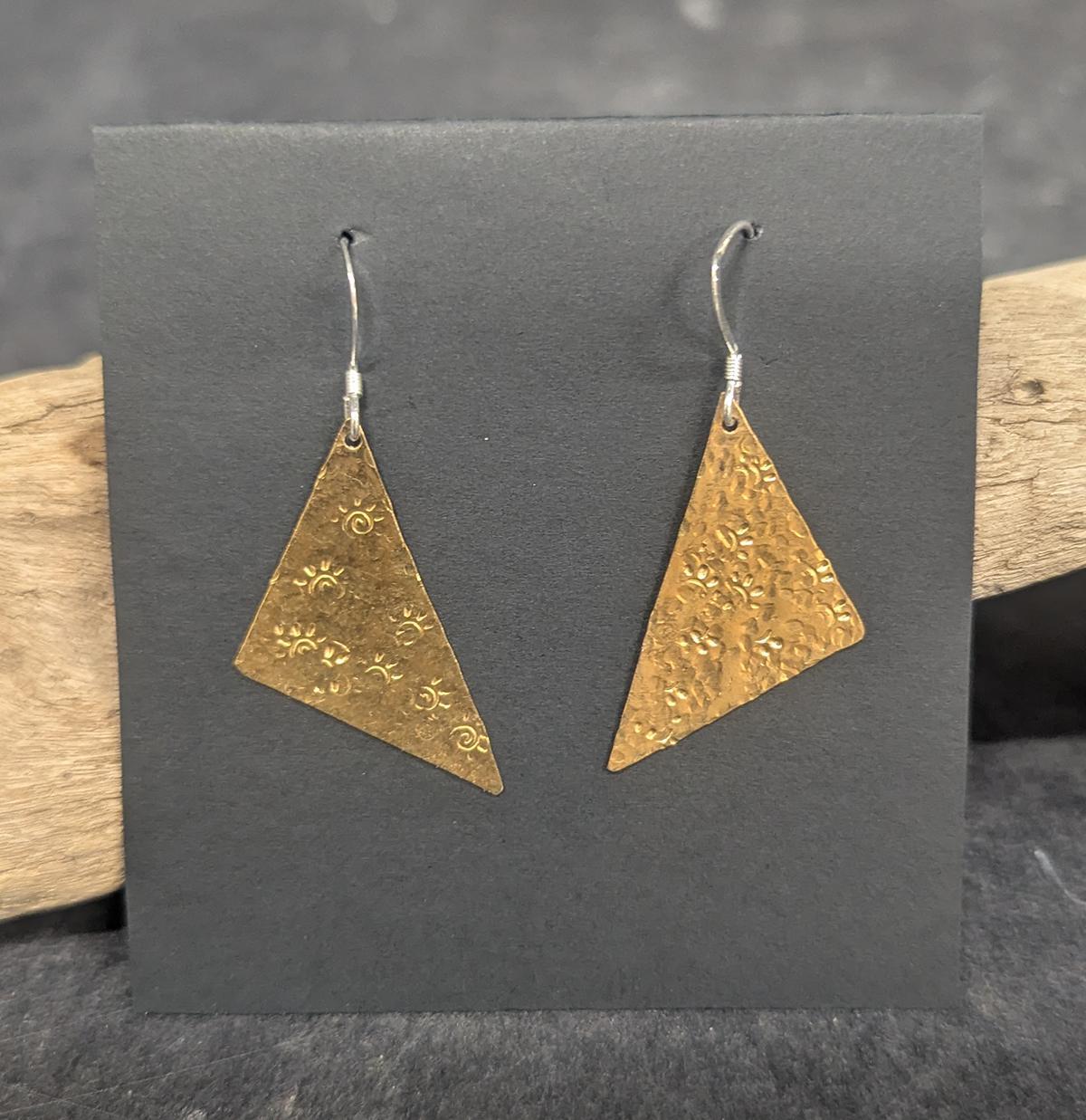 586 Triangle Brass Hammered Earrings