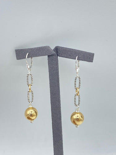 Gold Beads dangle luxuriously from oxidized sterling silver links 4098