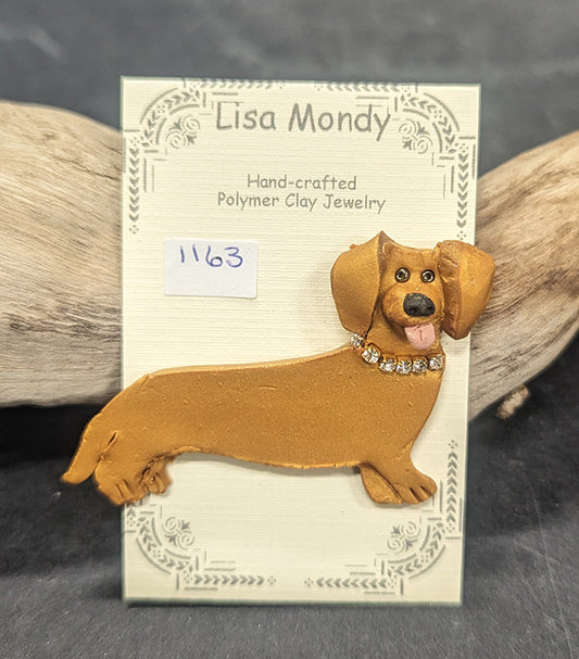 Gold Dachshund w rhinestones Pin 1163