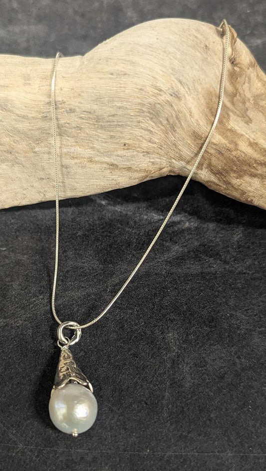 385 Sterling & Pearl Drop Pendant