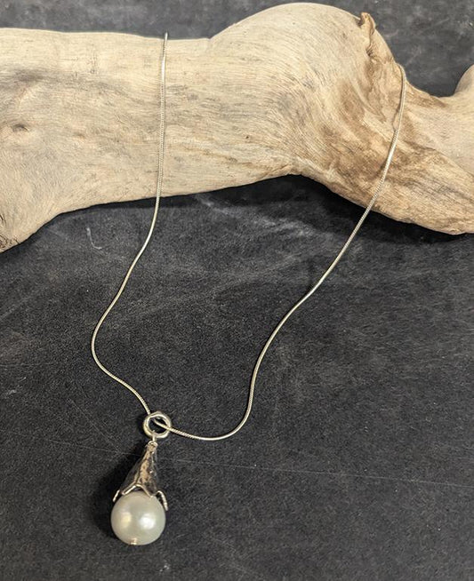 384 Sterling & Pearl Drop Pendant