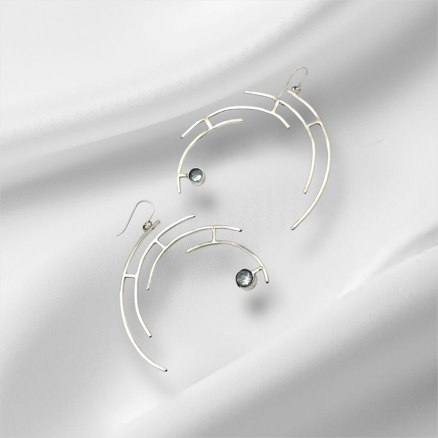 Aquamarine Geometric Sterling Silver Earrings