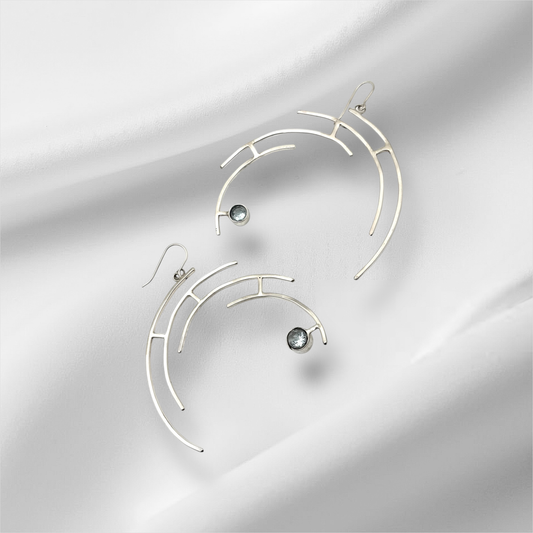 54 Aquamarine Geometric Sterling Silver Earrings