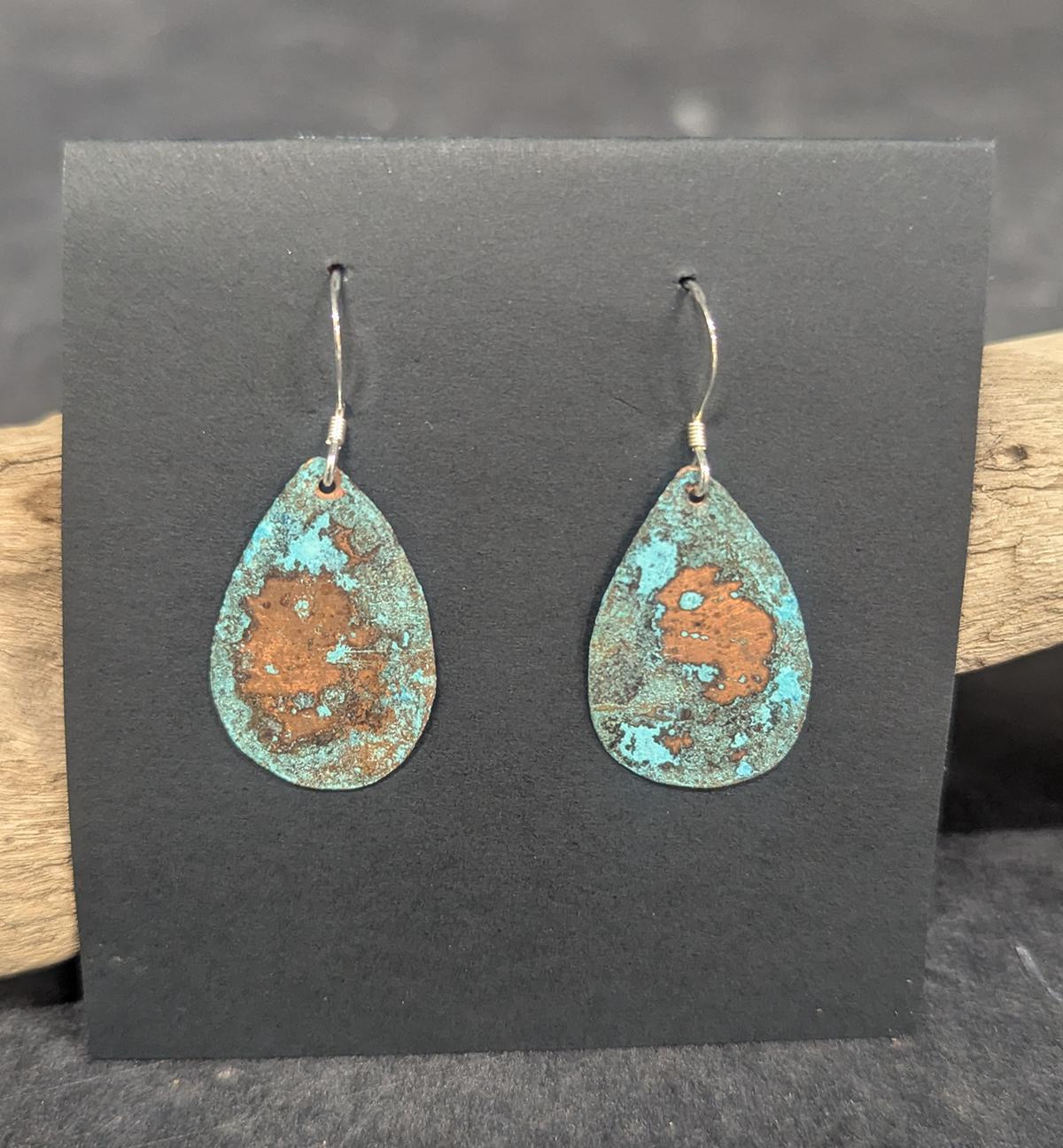 584 Tear Drop Copper w patina Earrings