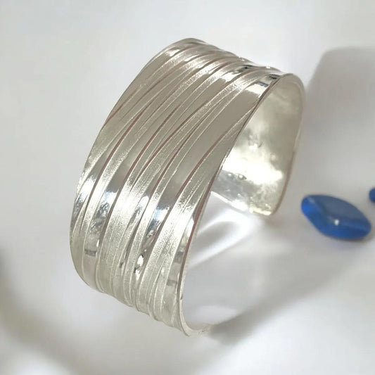 48 Contemporary Textured and Etched Heavy Sterling Silver Cuff