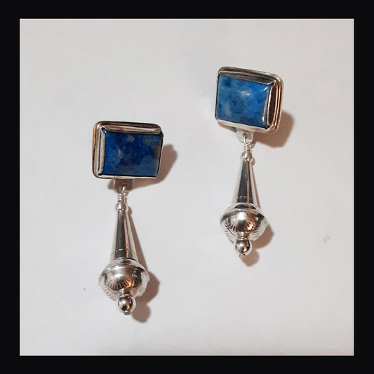 211 Denim Lapis Bezel Mount Earrings