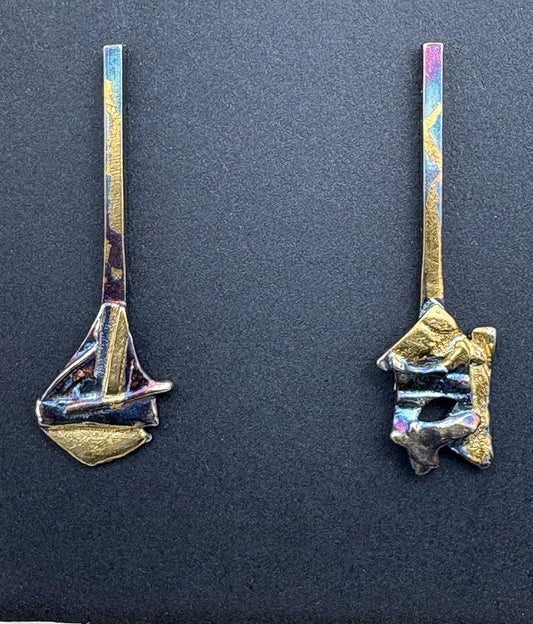 396 3/8" Wide fused formed p earrings