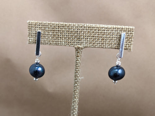 Sterling silver and black pearls earrings 4092