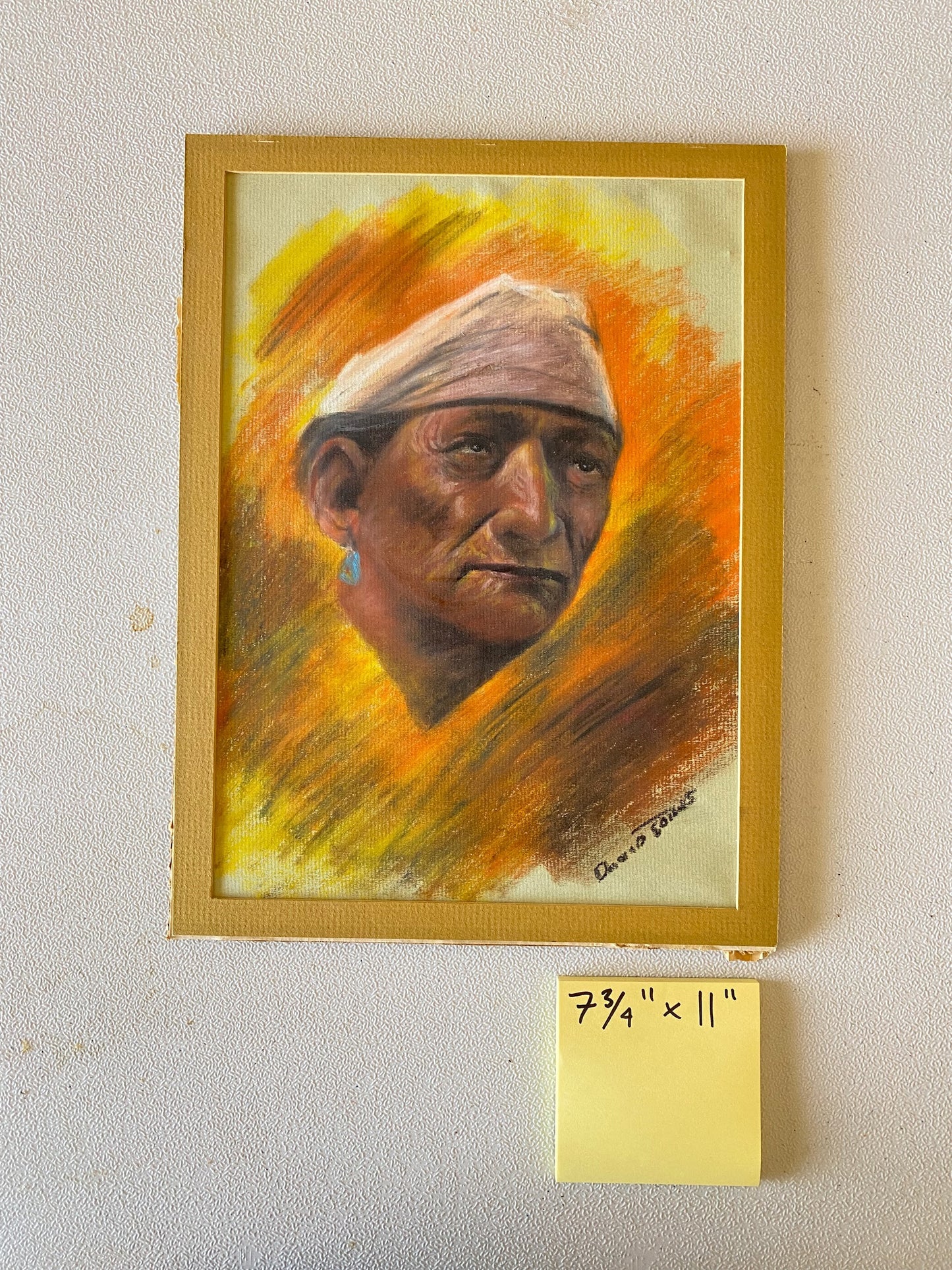 Untitled-Native with earring on orange and yellow Item _146