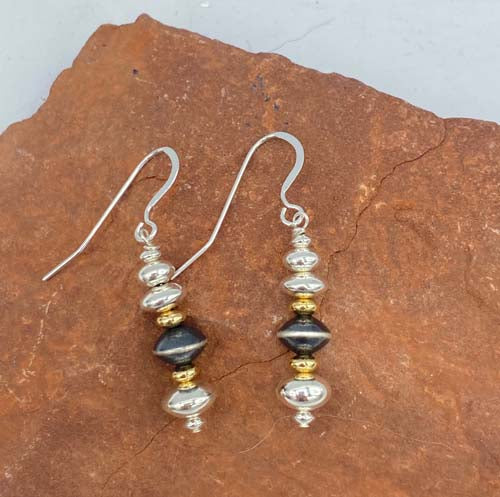 Sterling oxidized beads dangle earrings 4022