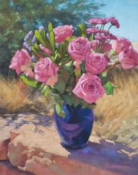 Rose Bouquet, Blue Vase by Sarah Blumenschein