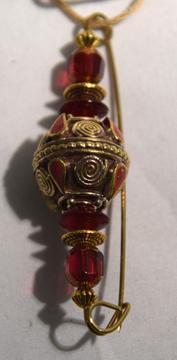 Pin- Tibet bead w/ cora by Judy Jaeger