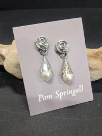 White Pearl Drops w/spiral Posts by Pam Springall