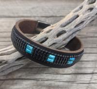 15mm cuff brown leather woven turquoise hematite bracelet by Cliff Sprague