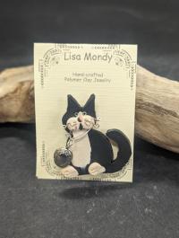 Black and White Cat with locket Pin by Lisa Mondy