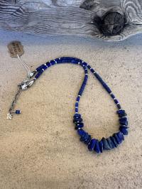 Lapis Chips & SS Necklace by Myra Gadson