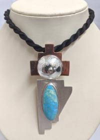Copper, Turquoise, SS Pendant by Navada Swan
